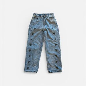 SHEIN Blue Jeans with Heart Design baggy indie Y2K size Medium